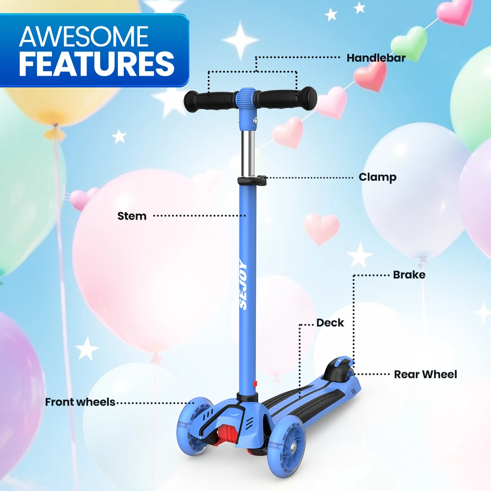 Sejoy Baby Scooter 2-8 ans avec roues LED, hauteur réglable, design pliable et double modes – Cadre de qualité militaire