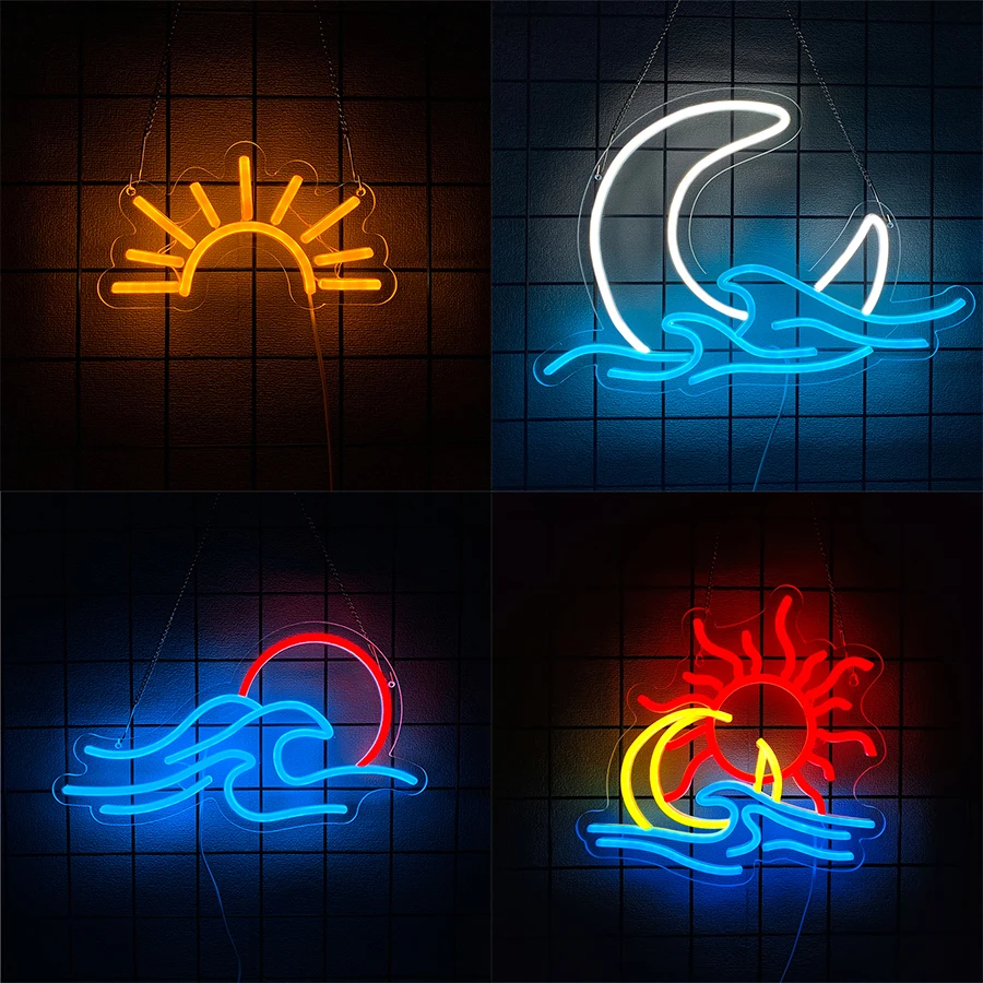 

Sunrise And Sunset Led Neon Signs, Sun And Moon Luminous Icons, Used For Bedroom, Game Room, Club, Home, Office, Bar Decor.