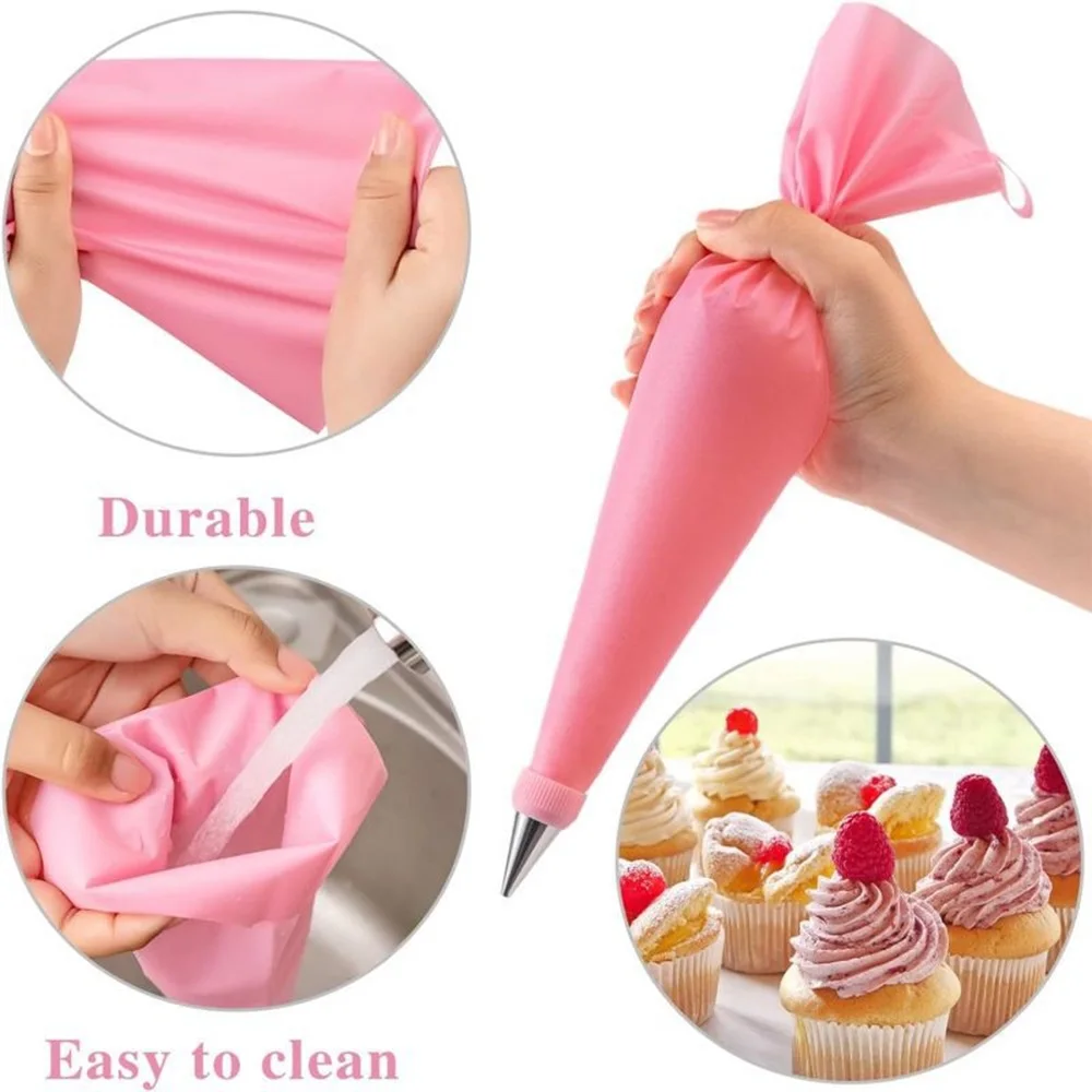 40pcs Silicone Piping Bags and Tips Set Cake DIY Decorating Kit with Stainless Steel Nozzle Reusable Silicone Pastry Baking Tool