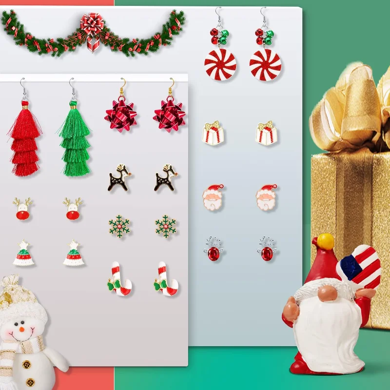 23 Pairs عيد الميلاد أقراط للنساء عيد الميلاد عطلة استرخى أقراط عيد الميلاد مسمار شجرة ندفة الثلج القوس أجراس الأقراط الخفيفة السائبة