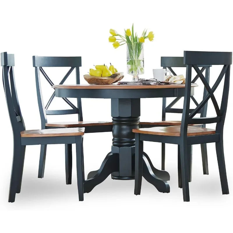 

5 Piece Dining Set, W-42”, D-42” H-30”, Black/Oak