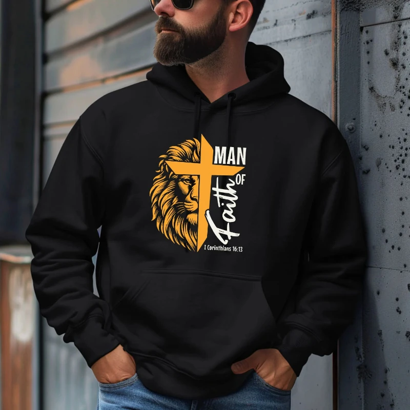 

Man of Faith Hoodie Religion Hoodie Christian Streetwear Christian Jesus Hoodie Bible Verse Top Lion Jumper Mens Faith Jumper