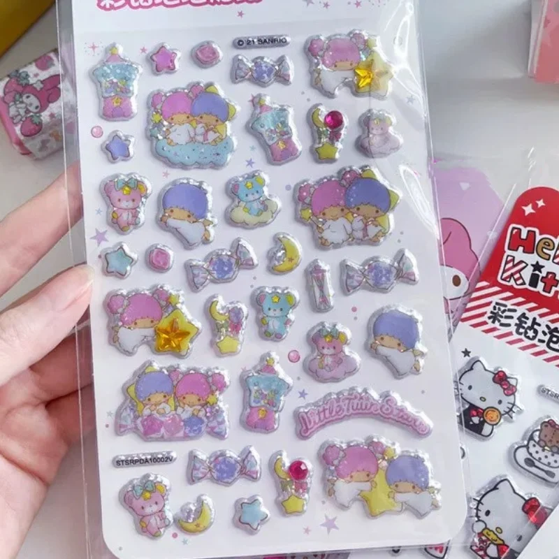 سانريو ليتل توينستارز اللون الماس ملصقات ثلاثية الأبعاد سينامورول مرحبا كيتي ملصقات الليزر سكيت الغيتار لتقوم بها بنفسك اللعب الزخرفية #2
