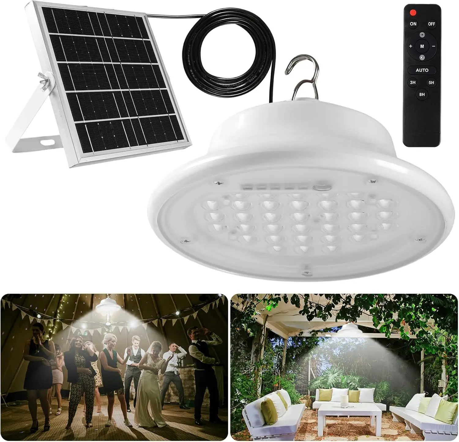 

Solar Pendant Light Auto Dusk to Dawn Indoor Outdoor with Remote Control for Barn, Patio, Garden, Yard, Gazebo, Chicken Coop, Te