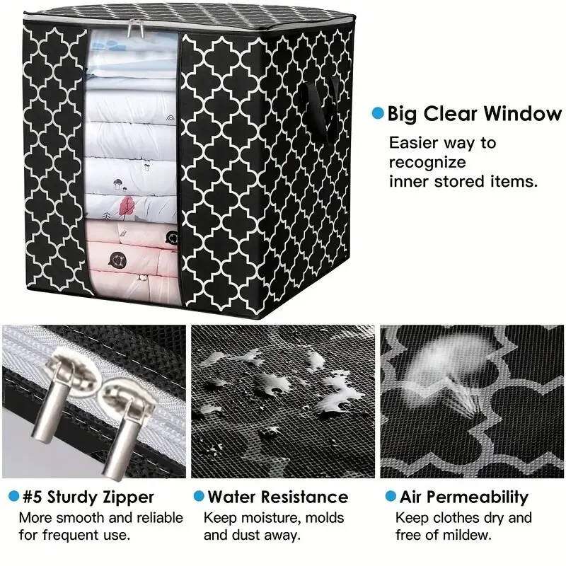 3pcs Quilt Storage Bags With Zipper Foldable Clothes Storage Organizer Dustproof Water Proof Large Capacity Home Closet Organize