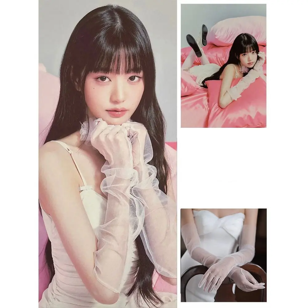 ถุงมือยาวผ้าซาตินสีขาวแฟชั่น ถุงมือแต่งงานลูกไม้สไตล์วินเทจ ถุงมือยาวนิ้วยาวยืดหยุ่นหวานๆ สำหรับสุภาพสตรี