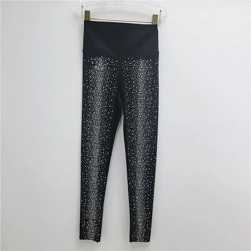 2024 Autumn New High-waisted Rhinestone Hot Diamond Elastic Slim Black Leggings Women's Leggings Fitness Yoga Pants Trousers