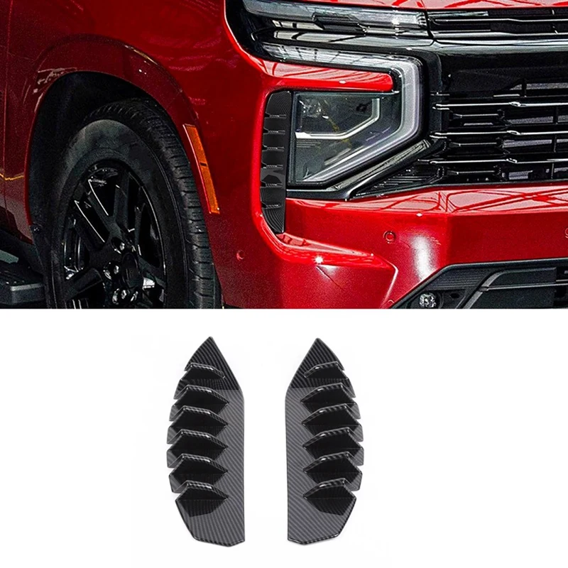 Front Headlights Grille Vent Trim Cover For Chevrolet Tahoe Suburban 2021-2023 Accessories ABS Carbon Fiber