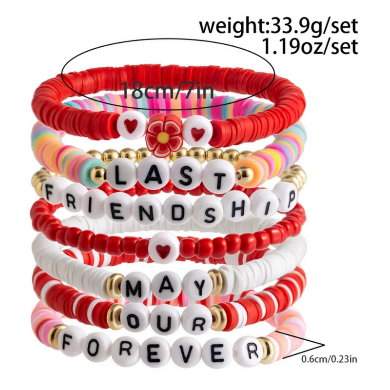 Set di braccialetti di perline di fiori di fragola rossa da 6 pezzi per le donne gioielli di bracciali elasticizzati con perline di argilla morbida