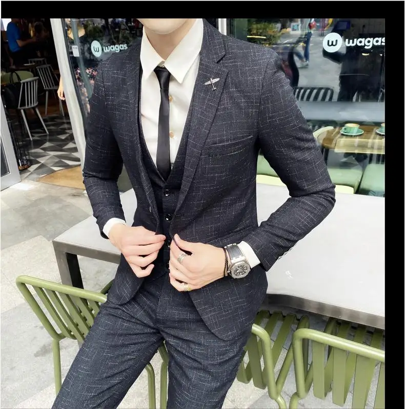 2023 Men's British Fashion Three-piece Set Slim Fit Suit Vest Trousers Ensemble Handsome Trendy All-in-one Banquet Blaze 27 S3ad942537e854657a31009ab0947aca5R
