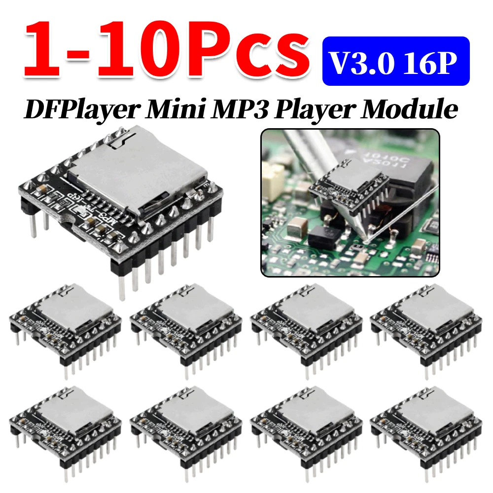 1-10Pcs DFPlayer Mini MP3 Player Module V3.0 16P TF Card U Disk DF Player Module Player Audio Module Decode Board for Arduino
