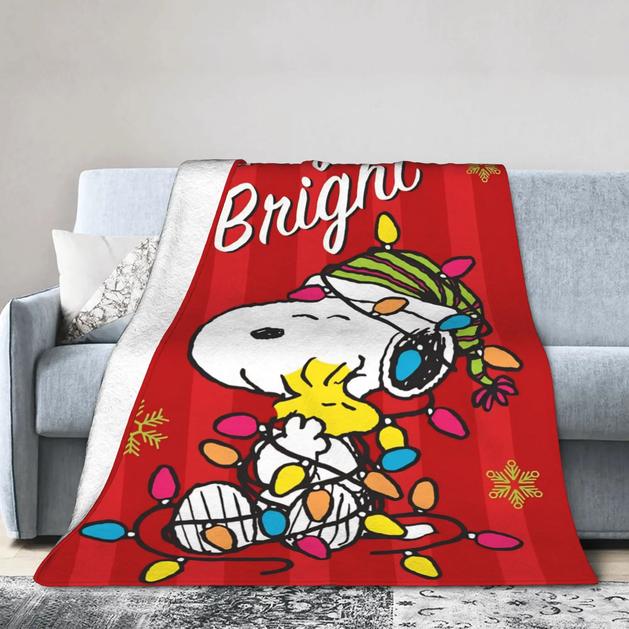 S-Snoopys Xmas Christmas Tree Blanket  Flannel Vintage Warm Throw Blankets for Home Restaurant Summer