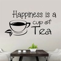 Wall Decsals Happiness Is A Cup of Tea Quote Vinyl Stickers Interior Removable Window Decor Saying Tea Shop Art Mrual DW12279