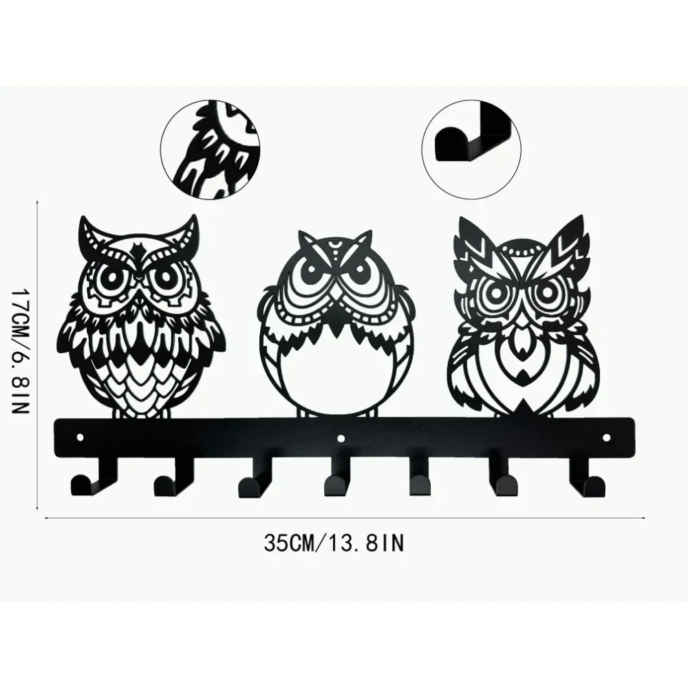 HELLOYOUNG  Metal Owl Wall Mounted Coat Rack Decorative Row Hook Household Multipurpose Coat Hat Key Rack Towel Hanger Coat Rack