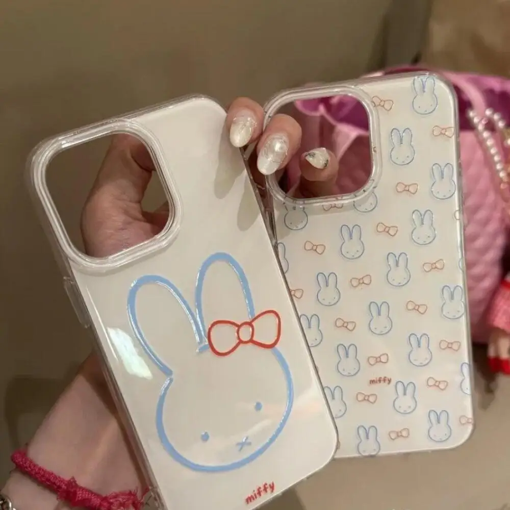 Miffy coelho dos desenhos animados bonito tela cheia coelho dupla camada caso de telefone é adequado para iphone16 15 14 13 12 11pro max plus series