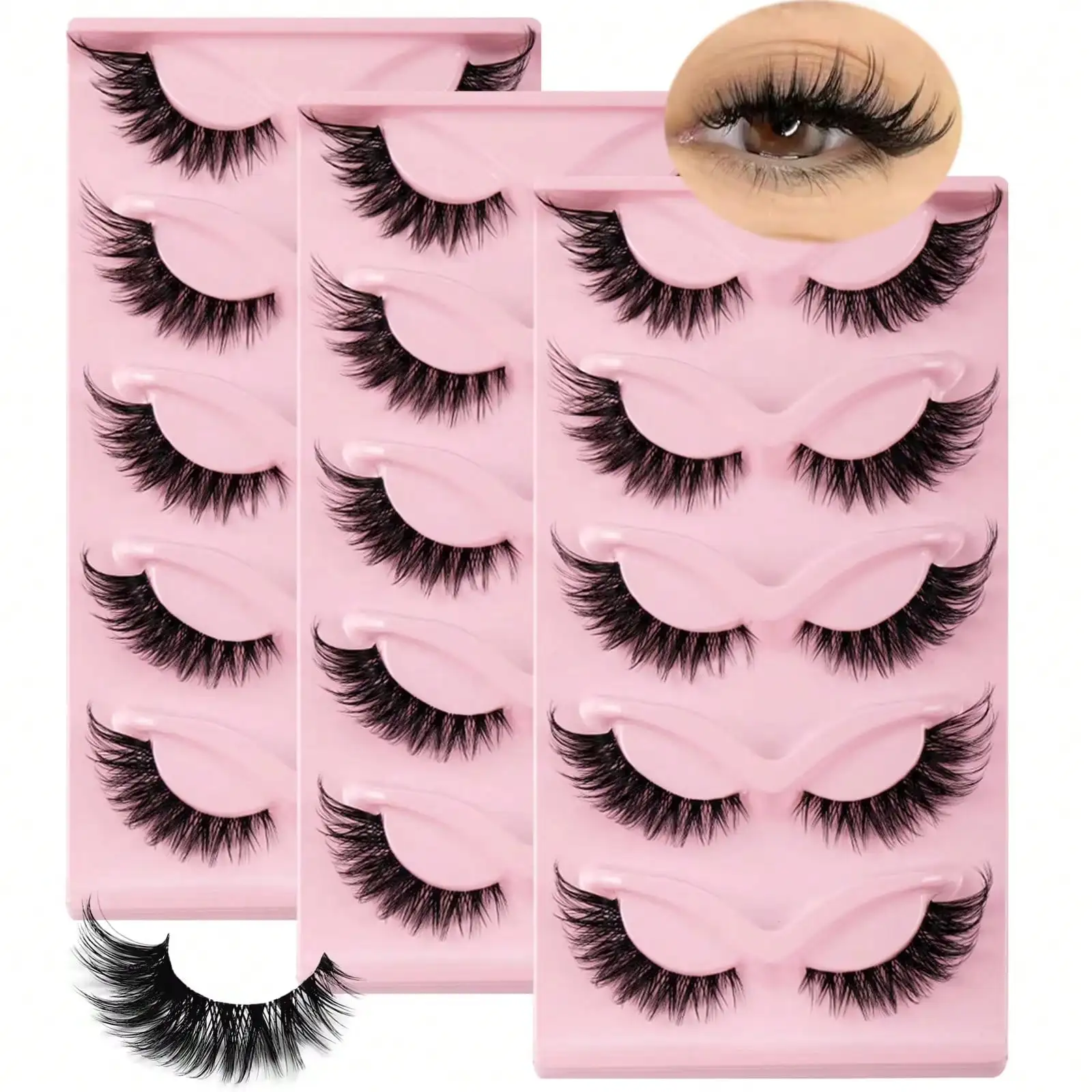 

15Pairs/3Pack Cat eye Eyelashes 3D Natural False Lashes Fluffy Soft Cross Clear Band Lashes Manga Lashes Wispy Eyelash Makeup