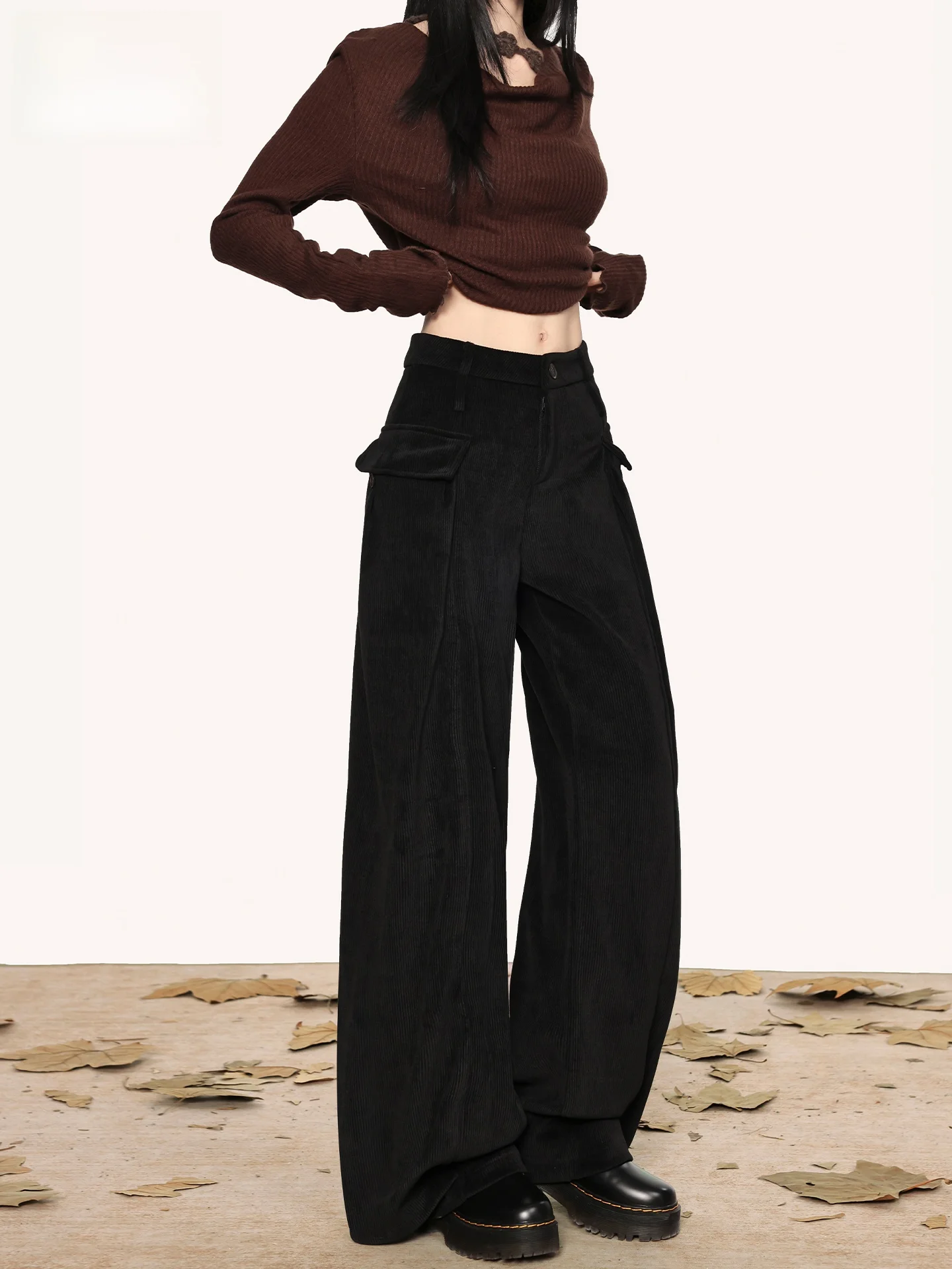 

Ретро черные широкие брюки для женщин, повседневные, с высокой талией, мягкие, свободные, летние, джинсы из выстиранного денима свободного кроя с высокой талией