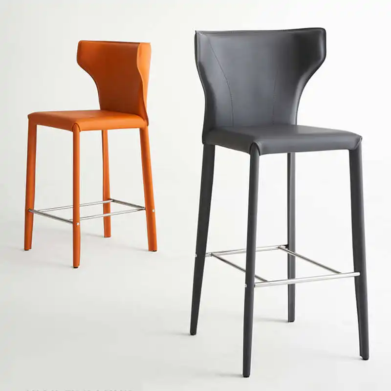 

Designer Bar Stool High Chair Saddle Leather Backrest Modern Home Bar Counter Stool