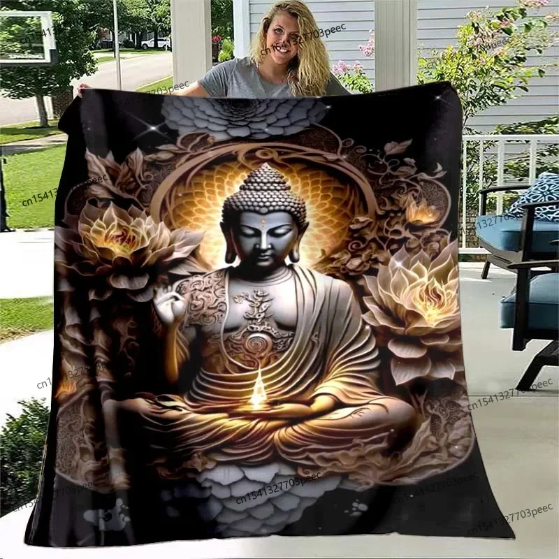 Buddha Sakyamuni Buddhist Faith Religious Soft Flannel Blanket Warm Plush Prayer Blanket Living Room Bedroom Bed Sofa Blanket