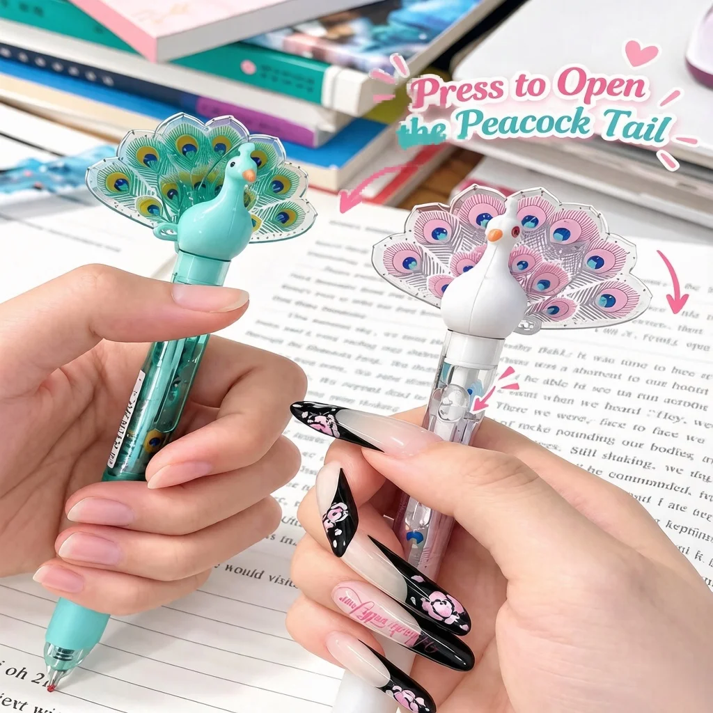 Peacock Spread Tail gelpen Kawaii Peacock Tail neutrale pen 0,5 mm zwarte inkt studenten kantoor schrijfwaren cadeau willekeurig 1 stuk