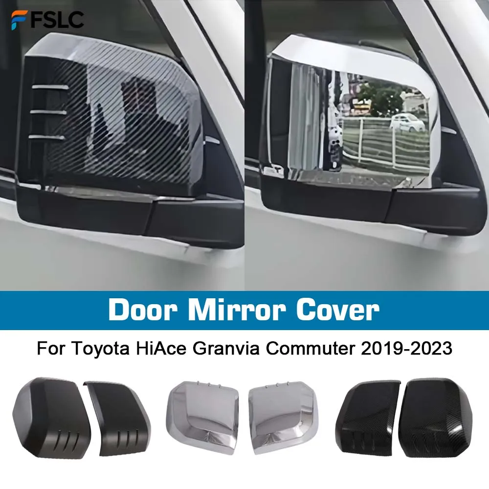

⭐Genuine⭐ Car Decoration Door Mirror Cover For Toyota HiAce Granvia Commuter 2019-2023 Carbon Fiber Chrome Silver Accessories