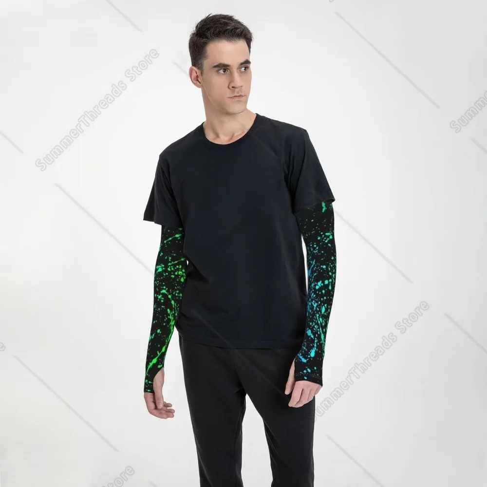 Manchons de bras de Protection solaire néon, éclaboussures scintillantes dans la nuit, preuve du jardin pour hommes et femmes, résistant à la sueur au soleil, noir