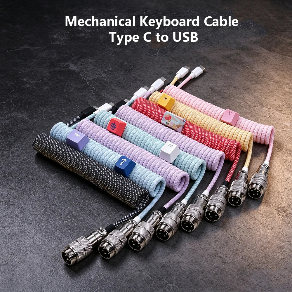 Mechanical Keyboard Coiled Cable USB Type C Port Wire PC Computer Aviation Connector Detachable Metal Aviator Double Sleeved Wir