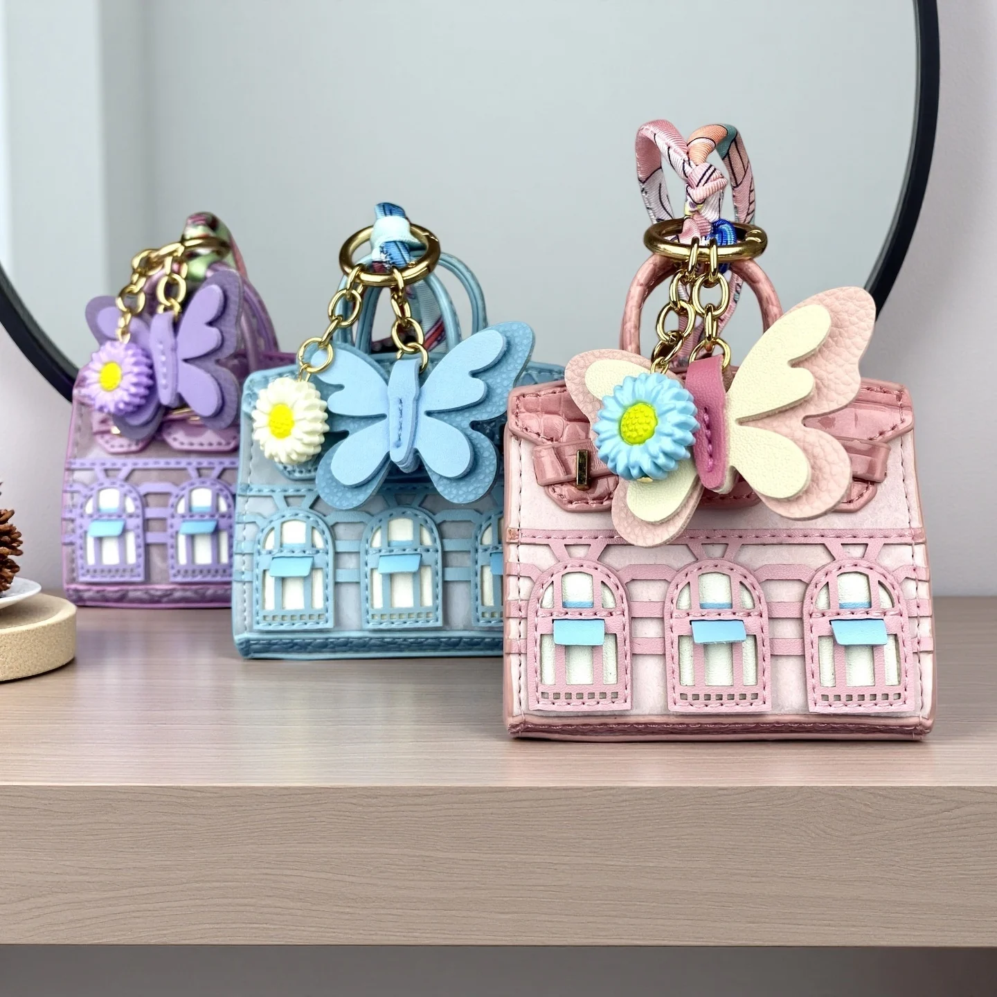 10 Colors Cute House-Shaped PU Velvet Leather Mini Earphone Bag Coin Purse Keychain Bag Charm-Mini Bag For Bag Decoration
