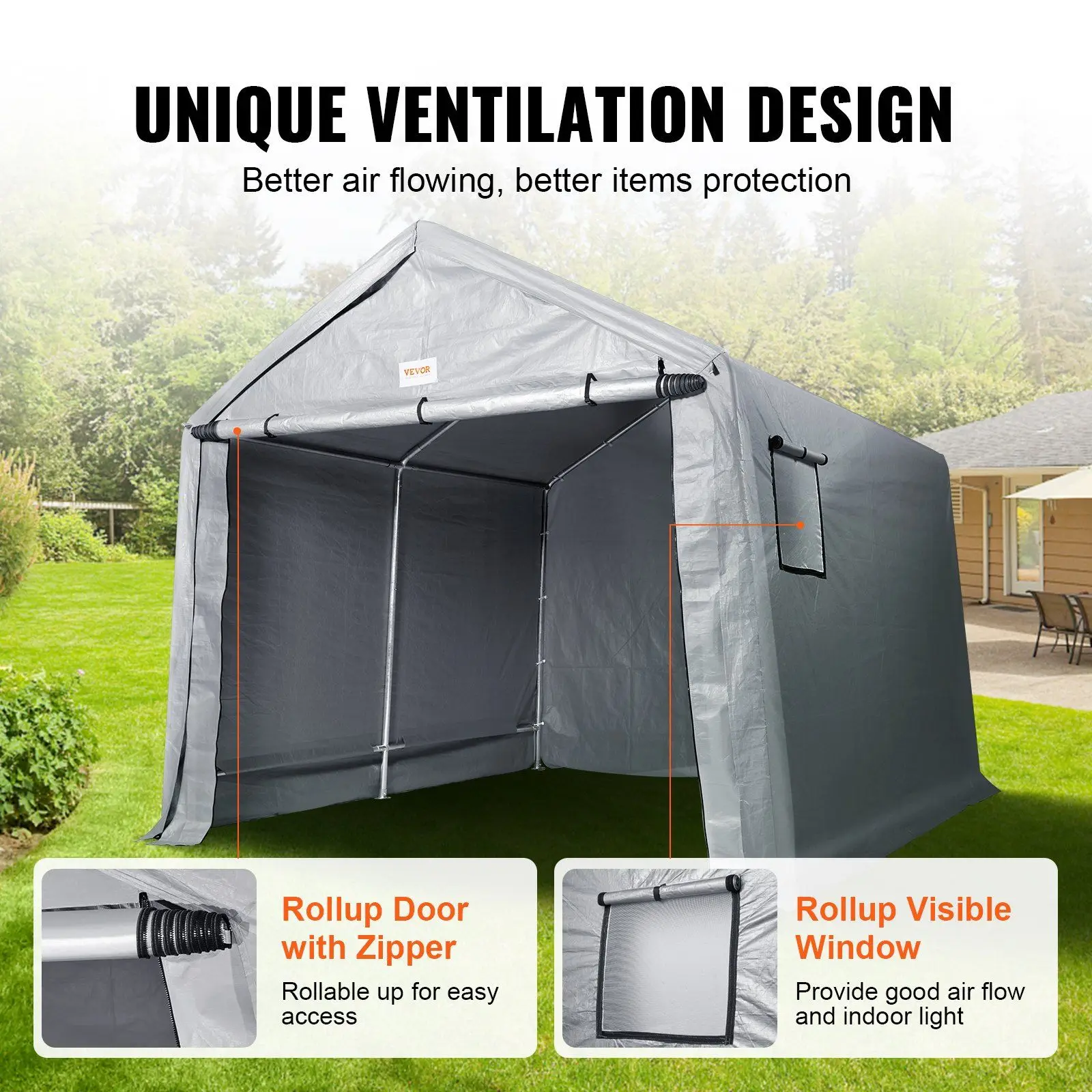 Portable Shed Outdoor Storage Shelter, 10 x 10 x 8.5 ft Heavy Duty All-Season Instant Storage Tent Tarp Sheds with Roll-up Zipp