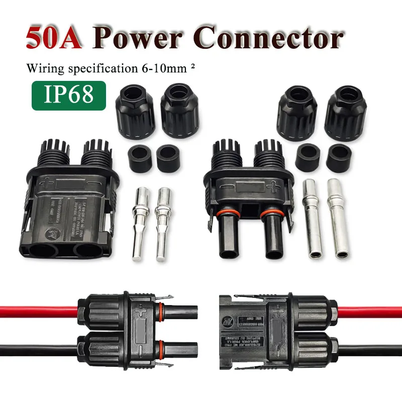 IP68 50A 24V Parking Air Conditioning Retrofit Plug Waterproof Male Female Connector 12V Generator Battery Joint F 6-10AWG Wire