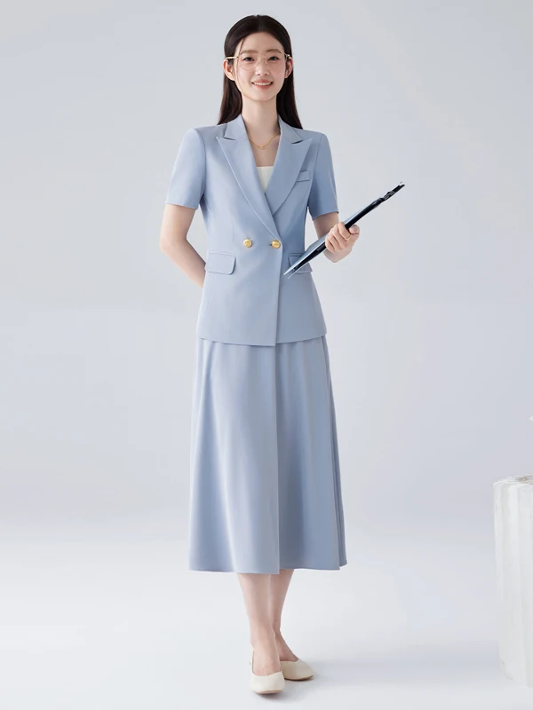 

High-End Lightweight Professional Women's Suit Set A-Line Skirt Two-Piece Ensemble Business Casual Summer Fashion