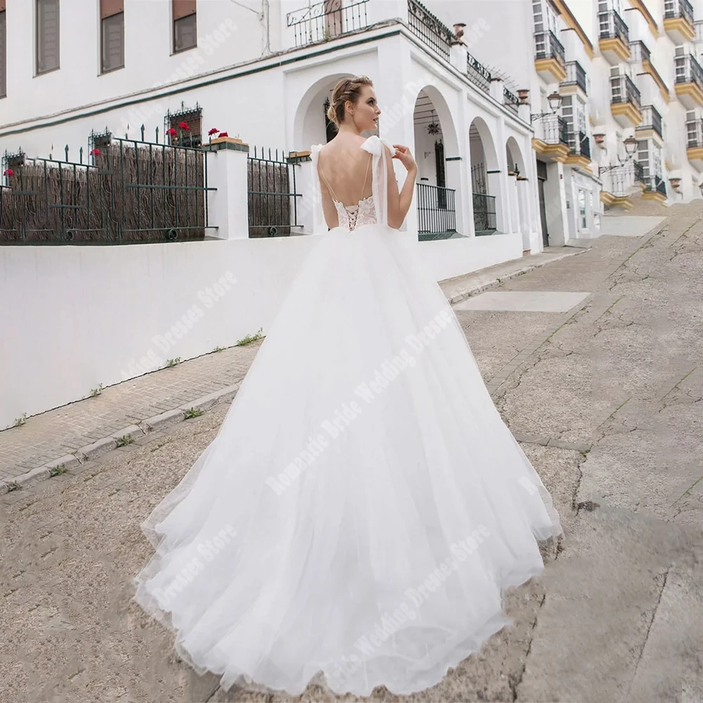 Przepiękne suknie ślubne damskie w kształcie litery A, koronkowe, z kwiatowym nadrukiem, eleganckie suknie ślubne na plażę, Vestidos De Novias 2025, szyte na miarę