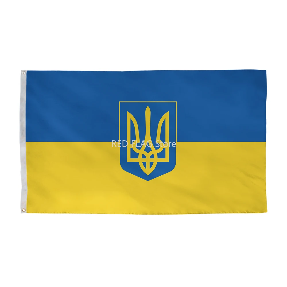 

3x5 Ft Ukraine UKR National Flag Ukrainian Flags with Coat of Arms for Decor