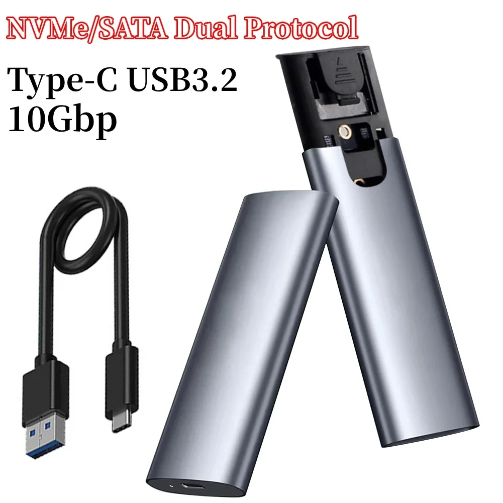 

M2 SSD Case NVMe/SATA Dual Protocol Hard Disk Enclosure Adapter Type-C USB3.1 Gen2 10Gbp SSD External Box M/B/(B+M) Key M.2 SSD