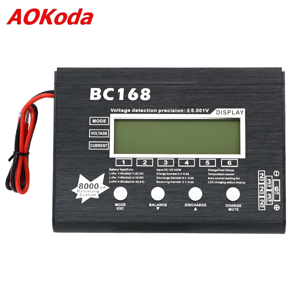 

AOK BC168 1-6S 8A 200W 8000mA Current LCD Intellective Display Balance Charge/Discharge Lipo/Lithium Battery For RC Model