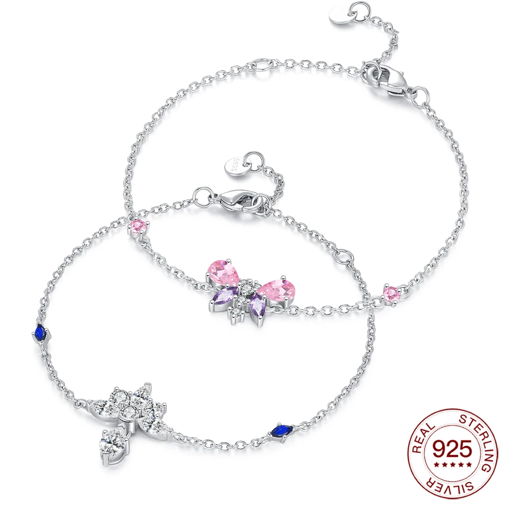 

Браслет из стерлингового серебра 925 пробы с бабочкой и драгоценными камнями, браслет-бабочка, оригинальные очаровательные украшения из бисера для женщин, подарки для любви