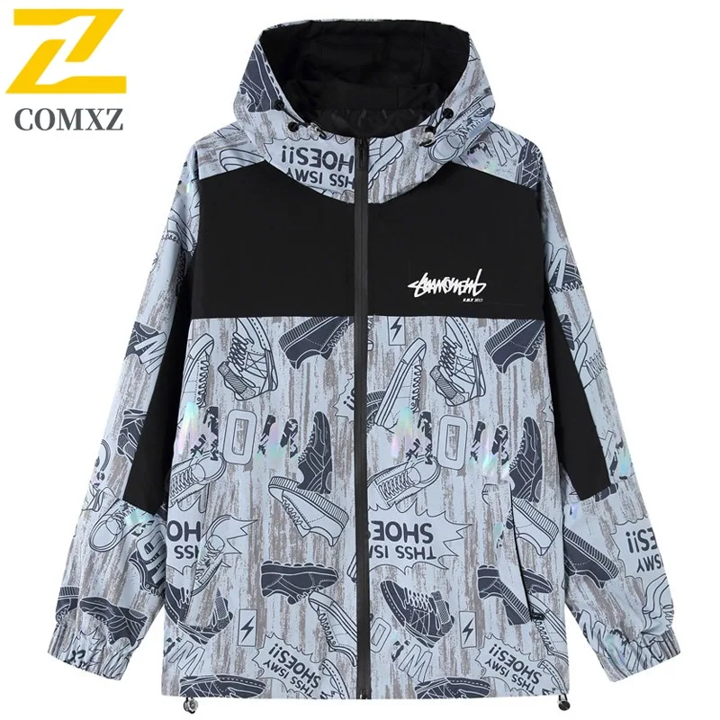 

COMXZ Высокомодная мужская куртка 2025 Классическая ветрозащитная куртка с капюшоном для приключений, уличная, для пешего туризма, весенне-осенняя одежда