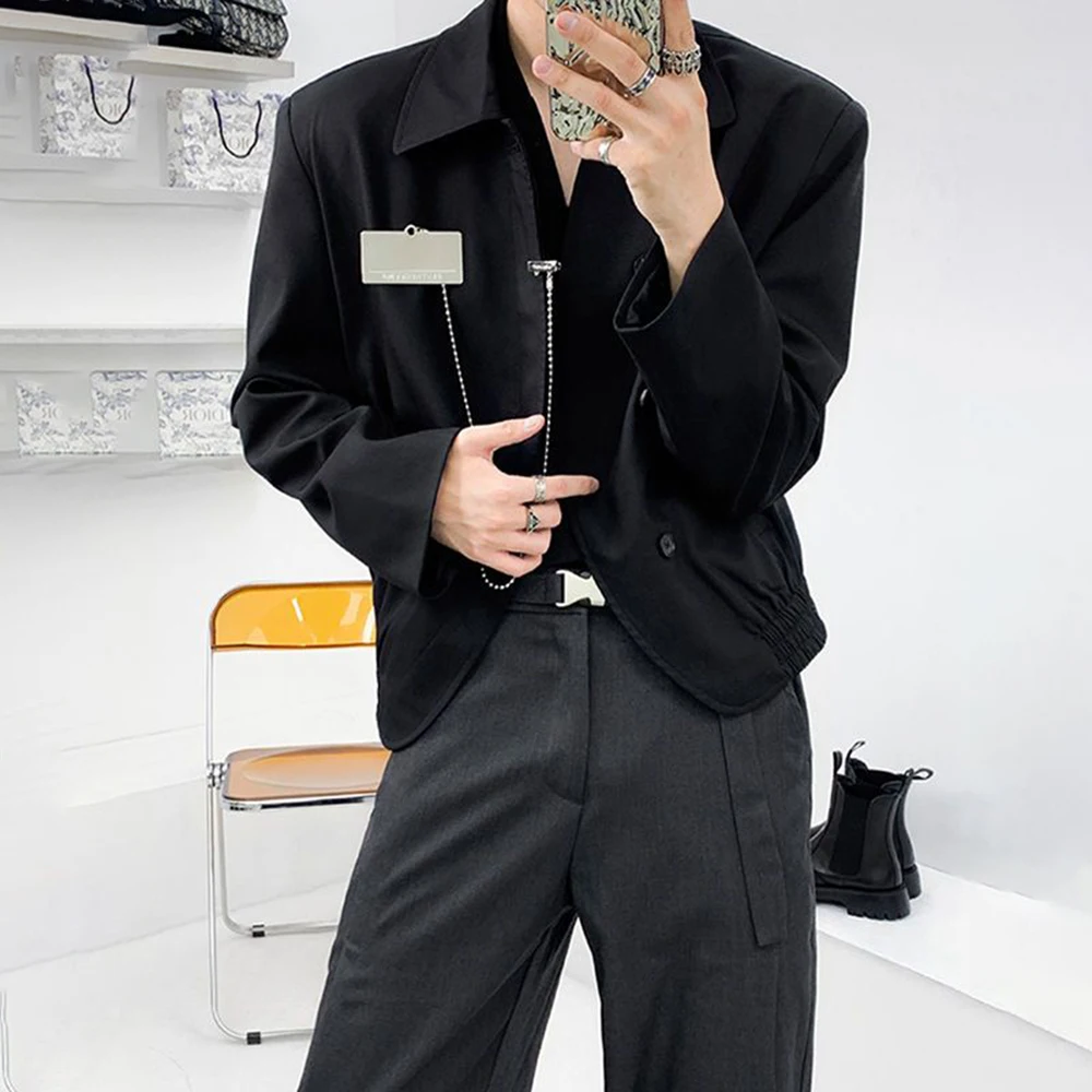 Mens Spring Short Padded Shoulder Thin Ballroom Jacket Fashion Nightclub Stage Performance Cardigan Tops Men'S Clothing 2026 New