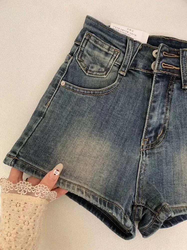 

Женские синие мини-джинсовые шорты, винтажные шорты трапециевидной формы с высокой талией, микро-джинсы 2000-х годов, Y2k Gyaru, популярные ковбойские брюки, шорты, летняя одежда
