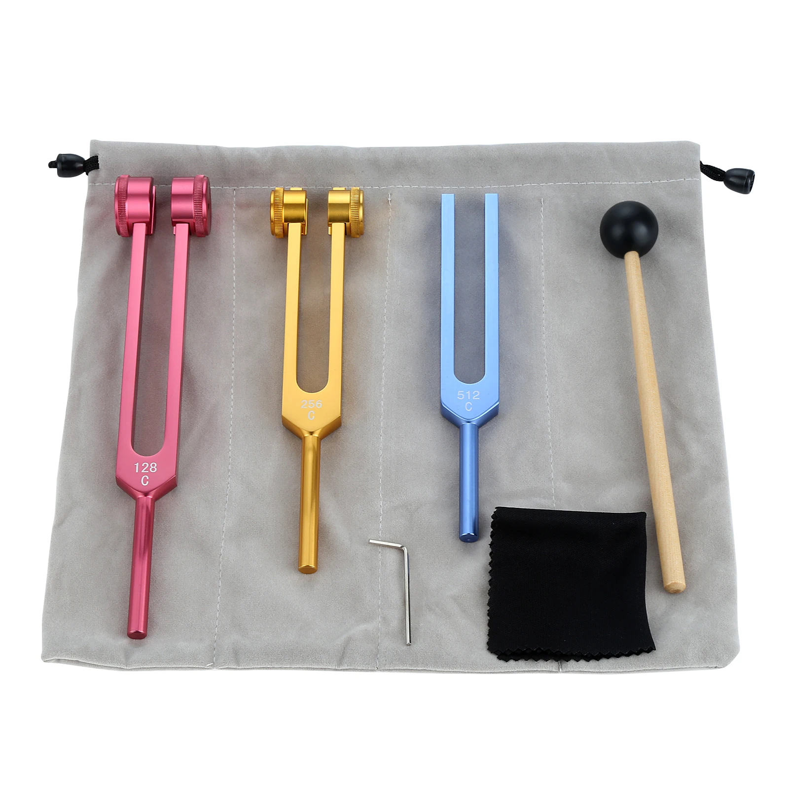 

3pcs Colorful Tuning Forks 128Hz 256Hz 512Hz & Silicone Hammer & Bag Kit Sound Healing DNA Repair Stress Releasing Musical Tools