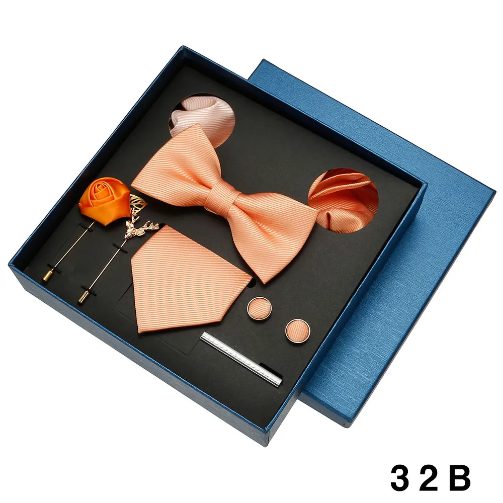 8-teiliges Luxus-Herren-Krawatten-Set in Geschenkbox, Krawatte mit festlicher Hochzeit, Fliege, Einstecktücher, Manschettenknöpfe, Clip-Broschen, Anzug – Detail 5