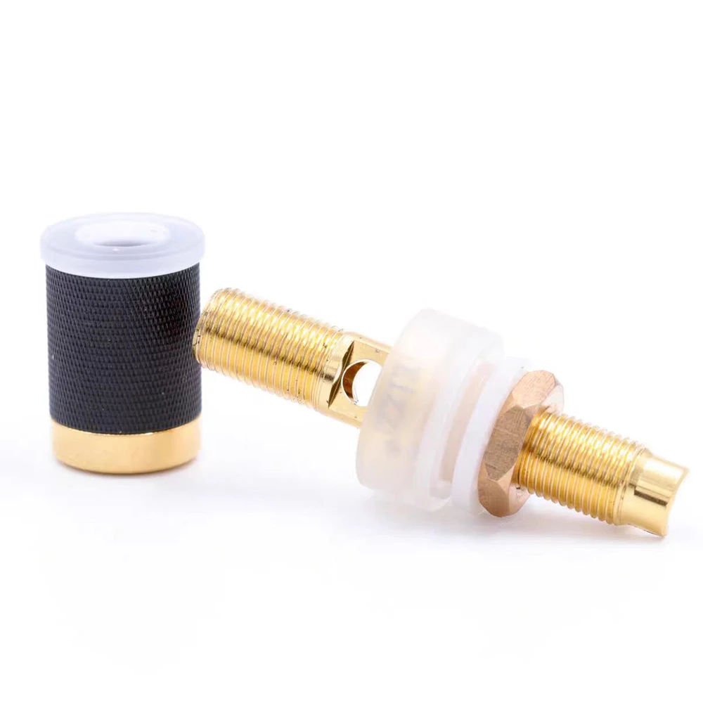 4pcs EIZZ 24K Gold Plated Tellurium Copper Speaker AMP Binding Post HiFi Banana Jack Connector Socket Panel Chassis Mount