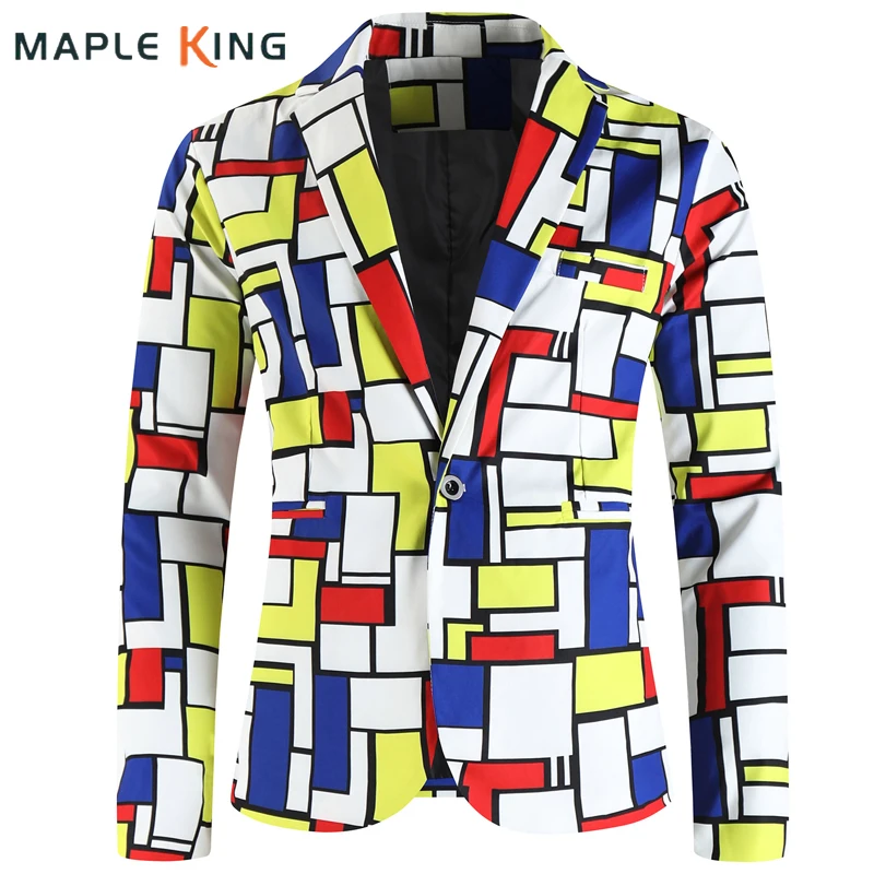

Мужской блейзер с ярким клетчатым принтом, винтажный, 2026, на одной пуговице, для вечеринок, класса люкс