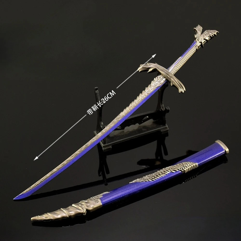 26cm/10.23in gra peryferyjna smocza łuska ostrze wygnany rycerz miecz Katana zabawka metalowa broń Model nieobrzynane akcesoria zabawki prezent