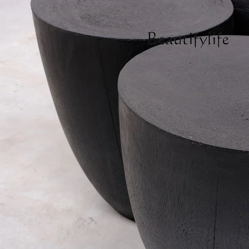 N Black Four-Legged Solid Wood Coffee Table Small Apartment round Designer Home Living Room Tea Table Nordic