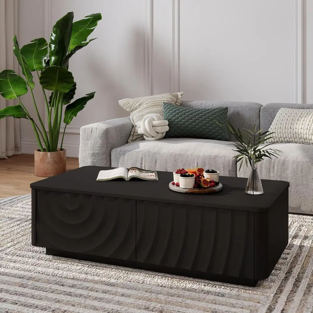 

Modern Water Texture Coffee Table with Curved Legs, Suitable for Living Room or Home Office, Black