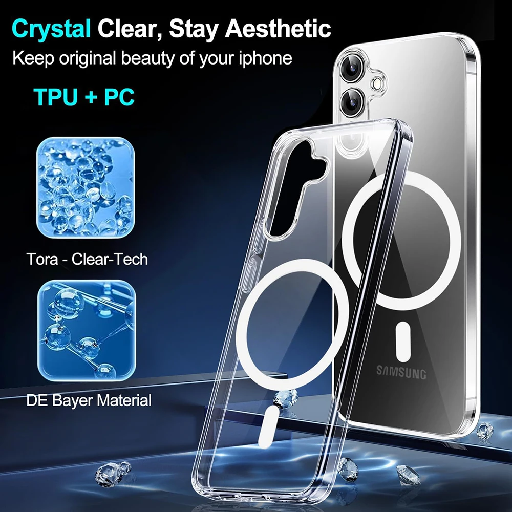 

Magsafe Magnetic Wireless Charging Case For Samsung Galaxy S25 Edge S24 S23 S21 FE S22 Ultra Plus Hybrid Hard Cover Clear Soft