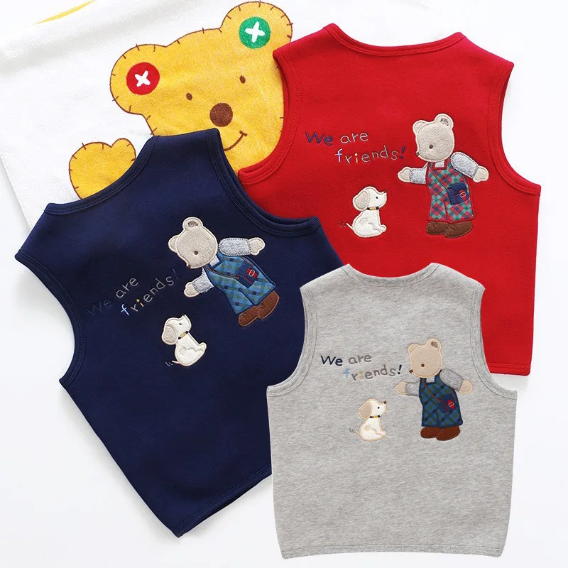 

Japanese Boys and Girls Vests Cartoon Bear Puppies Embroidered Padded Vest Camisole Waistcoats Korean Kids New In Outerwears