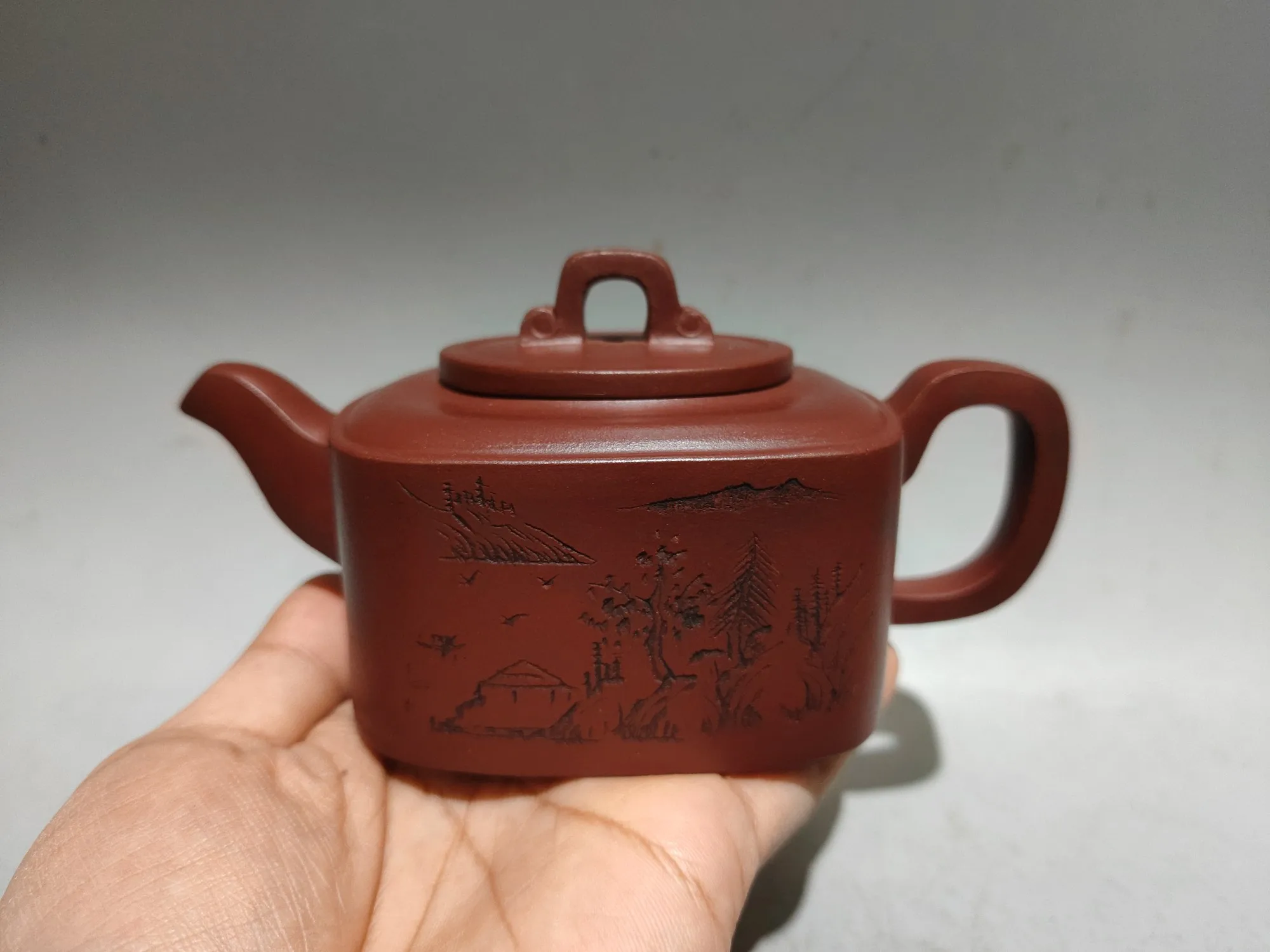 Purple teapot Yixing Purple Clay Teapot Landscape scenery pattern  Four-sided Pot Kettle Teapot
