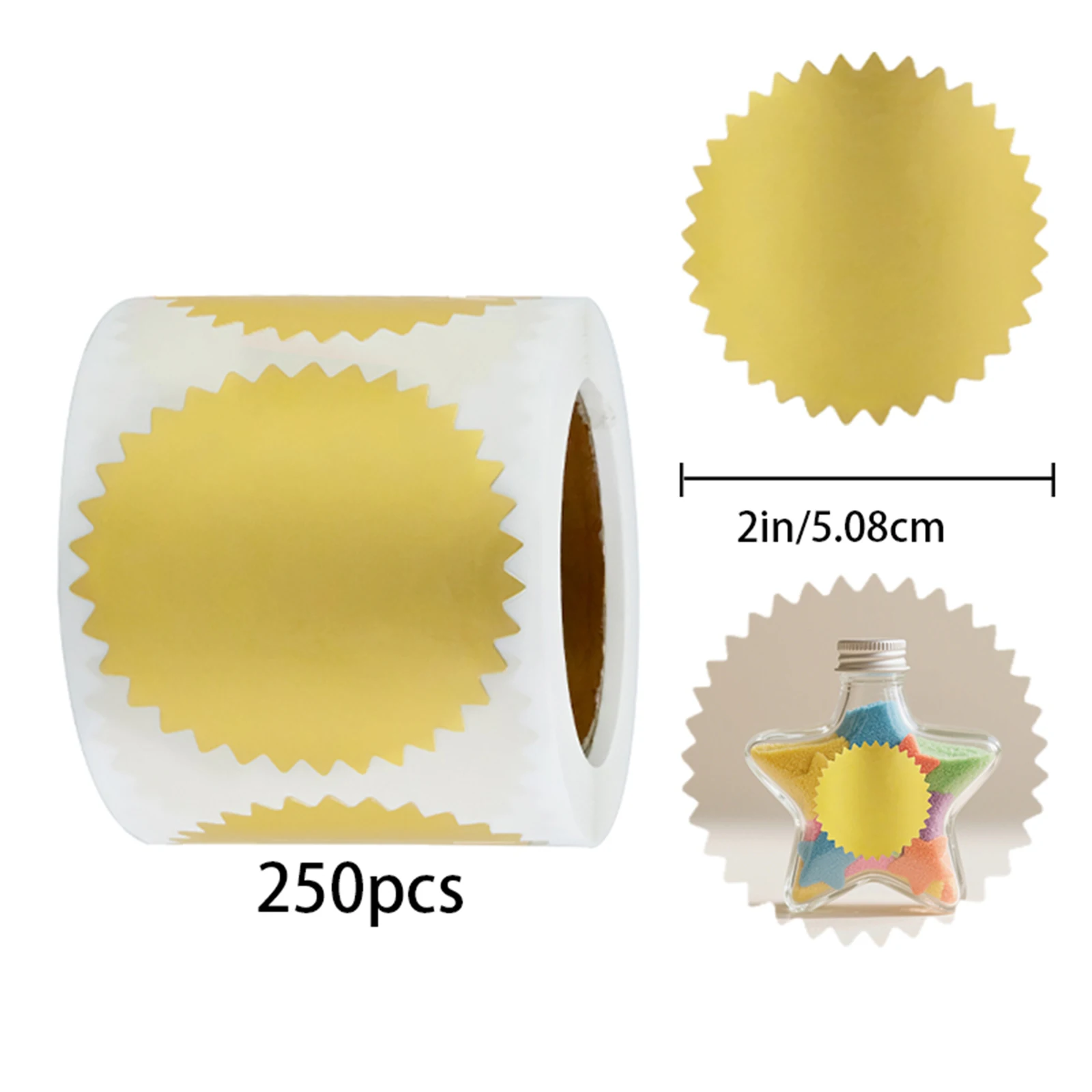 

250Pcs-2In/5.1Cm Gold Aluminum Foil Gear-Shaped Decorative Label Stickers, Used for File Classification, Marking Key Points, Envelope Sealing, Gift Decoration, Office Organization